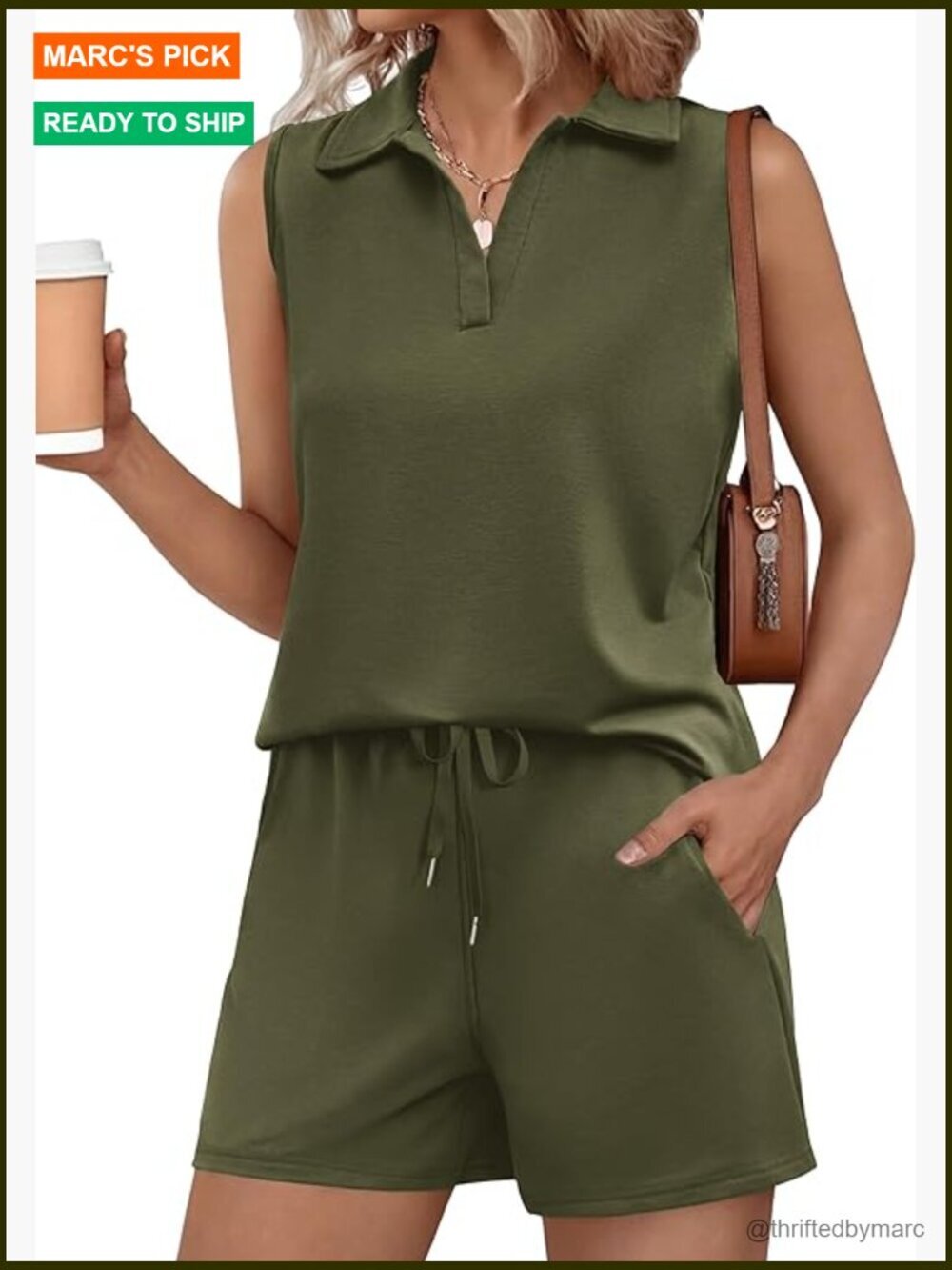 V-Neck Sleeveless Two-Piece Short Set, Lounge Tracksuit, Summer Travel Outfit